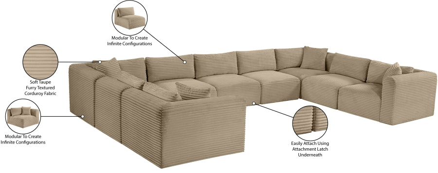 Meridian Furniture - Shaggy Corduroy Upholstered Modular Sectional - 641Taupe-Sec9B - GreatFurnitureDeal