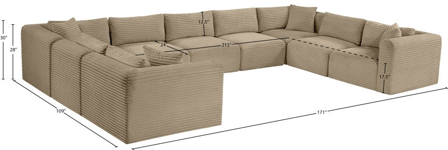 Meridian Furniture - Shaggy Corduroy Upholstered Modular Sectional - 641Taupe-Sec9B - GreatFurnitureDeal