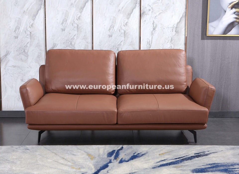 European Furniture - Tratto 3 Piece Sofa Set Russet Brown Italian Leather - EF-37455
