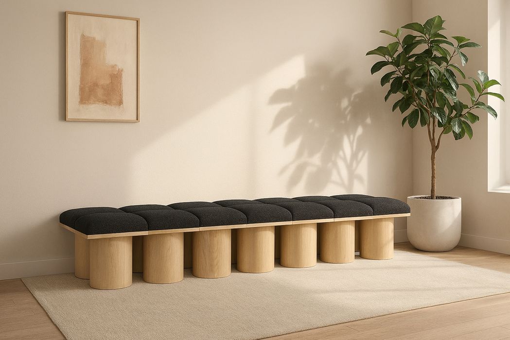 Meridian Furniture - Pavilion Black Boucle Fabric Upholstered 14pc. Bench - 465Black-14C - GreatFurnitureDeal