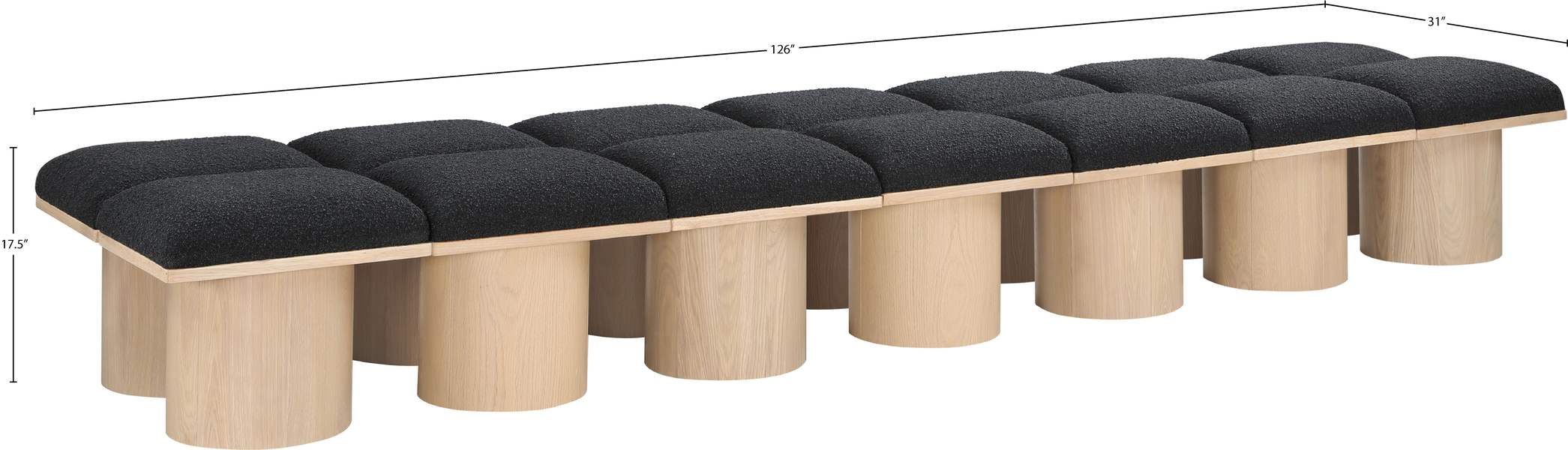 Meridian Furniture - Pavilion Black Boucle Fabric Upholstered 14pc. Bench - 465Black-14C - GreatFurnitureDeal