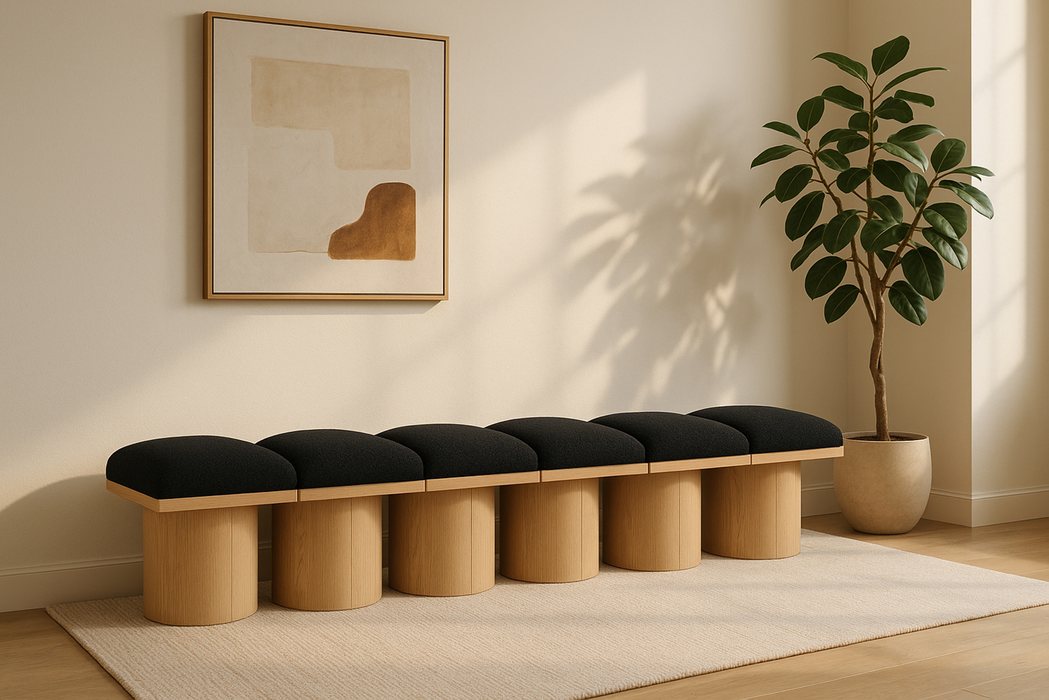 Meridian Furniture - Pavilion Black Boucle Fabric Upholstered 6pc. Bench - 465Black-6B - GreatFurnitureDeal