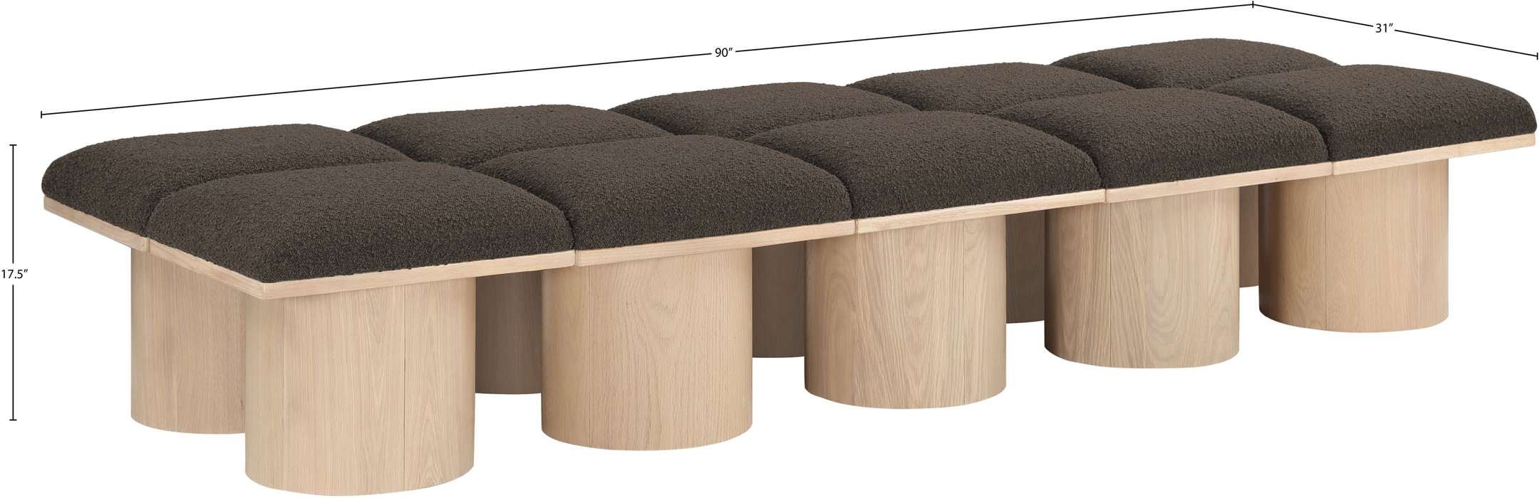 Meridian Furniture - Pavilion Brown Boucle Fabric Upholstered 10pc. Bench - 465Brown-10C - GreatFurnitureDeal