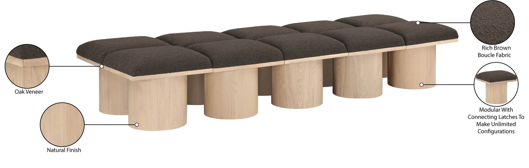Meridian Furniture - Pavilion Brown Boucle Fabric Upholstered 10pc. Bench - 465Brown-10C - GreatFurnitureDeal
