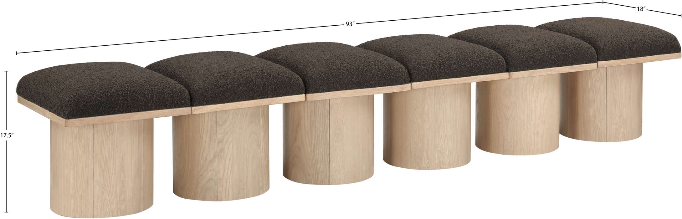 Meridian Furniture - Pavilion Brown Boucle Fabric Upholstered 6pc. Bench - 465Brown-6B - GreatFurnitureDeal