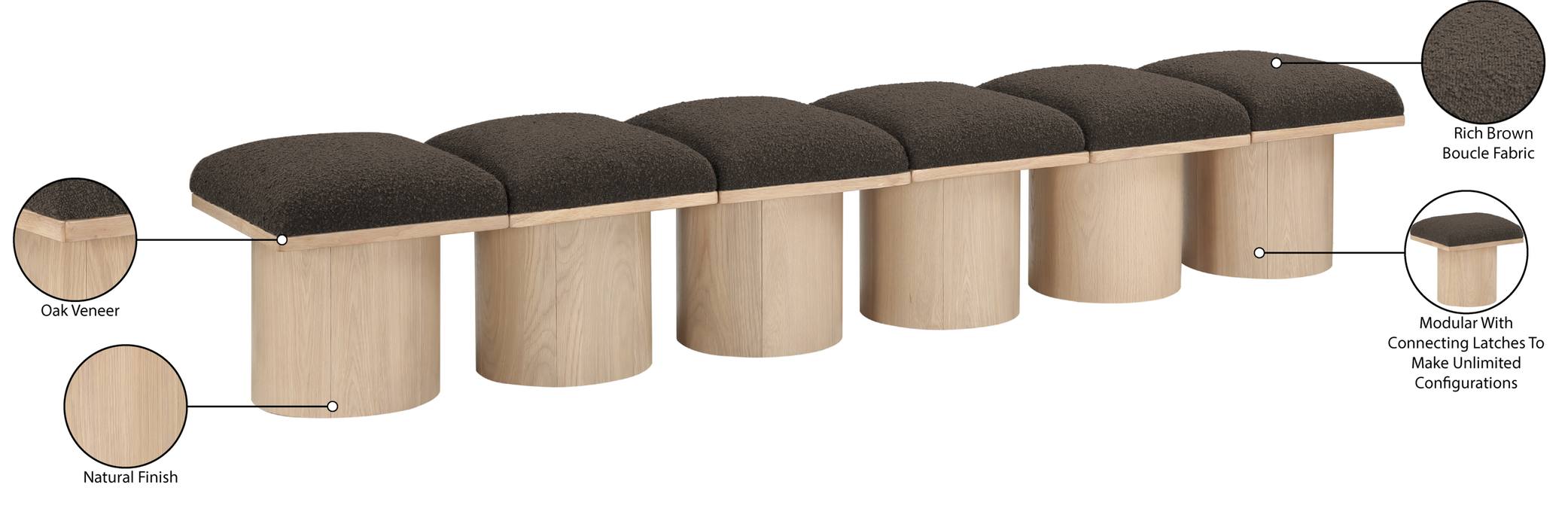 Meridian Furniture - Pavilion Brown Boucle Fabric Upholstered 6pc. Bench - 465Brown-6B - GreatFurnitureDeal