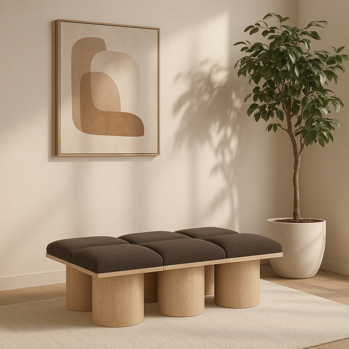 Meridian Furniture - Pavilion Brown Boucle Fabric Upholstered 6pc. Bench - 465Brown-6C - GreatFurnitureDeal
