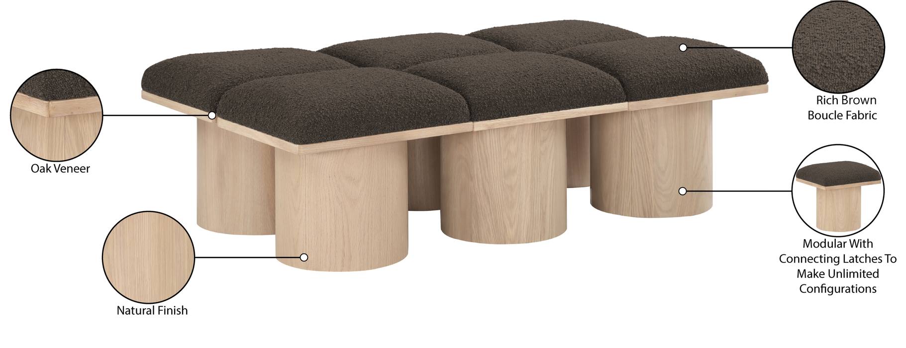 Meridian Furniture - Pavilion Brown Boucle Fabric Upholstered 6pc. Bench - 465Brown-6C - GreatFurnitureDeal
