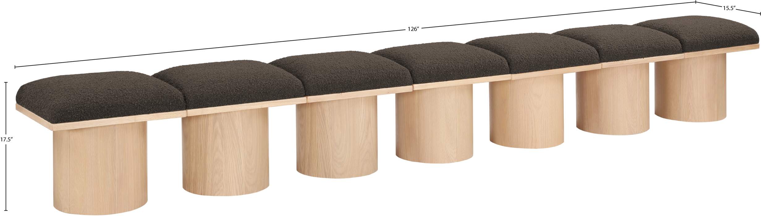 Meridian Furniture - Pavilion Brown Boucle Fabric Upholstered 7pc. Bench - 465Brown-7A - GreatFurnitureDeal