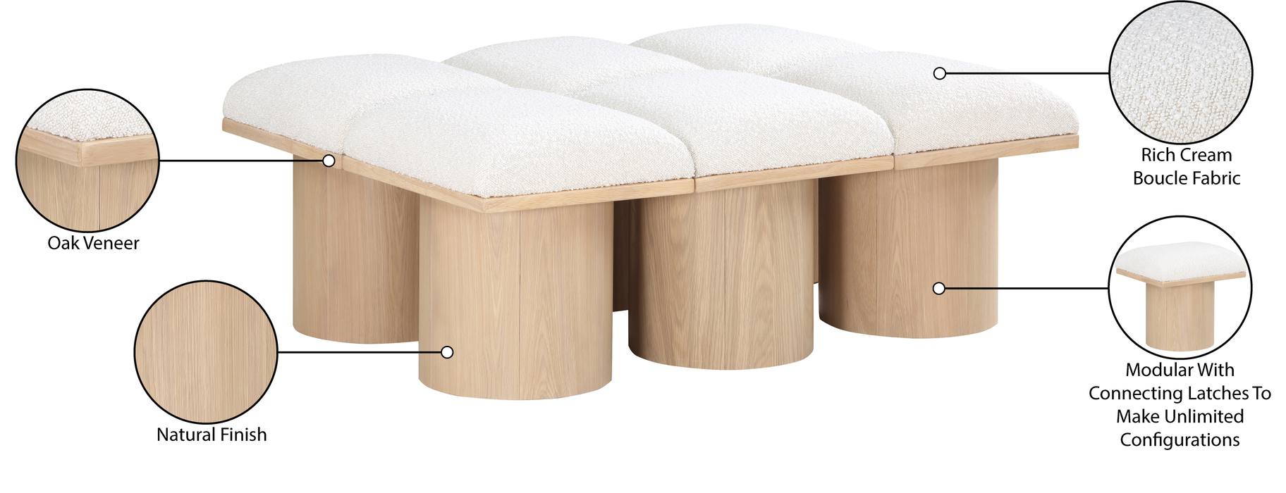 Meridian Furniture - Pavilion Cream Boucle Fabric Upholstered 6pc. Bench - 465Cream-6D - GreatFurnitureDeal