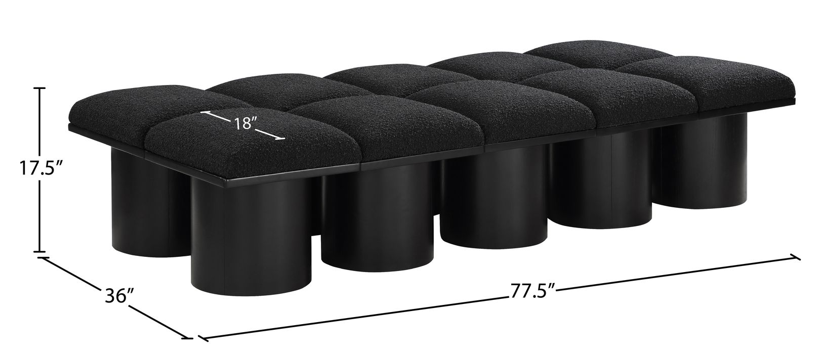 Meridian Furniture - Pavilion Black Boucle Fabric Upholstered 10pc. Bench - 466Black-10D - GreatFurnitureDeal