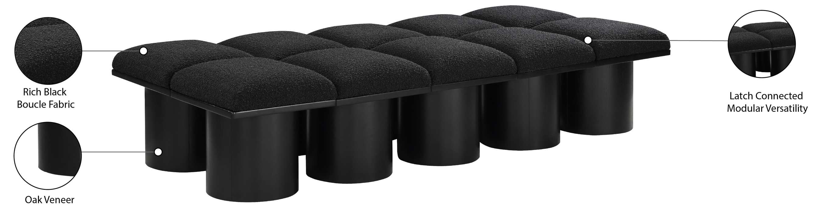 Meridian Furniture - Pavilion Black Boucle Fabric Upholstered 10pc. Bench - 466Black-10D - GreatFurnitureDeal