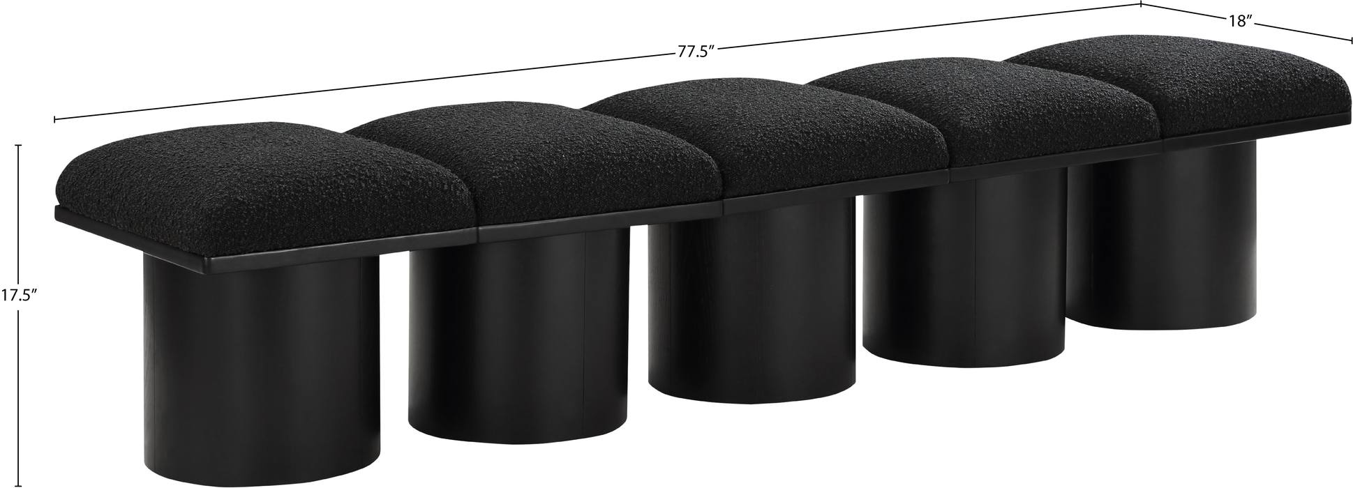 Meridian Furniture - Pavilion Black Boucle Fabric Upholstered 5pc. Bench - 466Black-5B - GreatFurnitureDeal