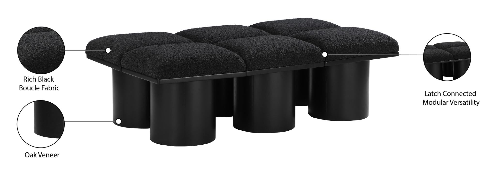 Meridian Furniture - Pavilion Black Boucle Fabric Upholstered 6pc. Bench - 466Black-6C - GreatFurnitureDeal