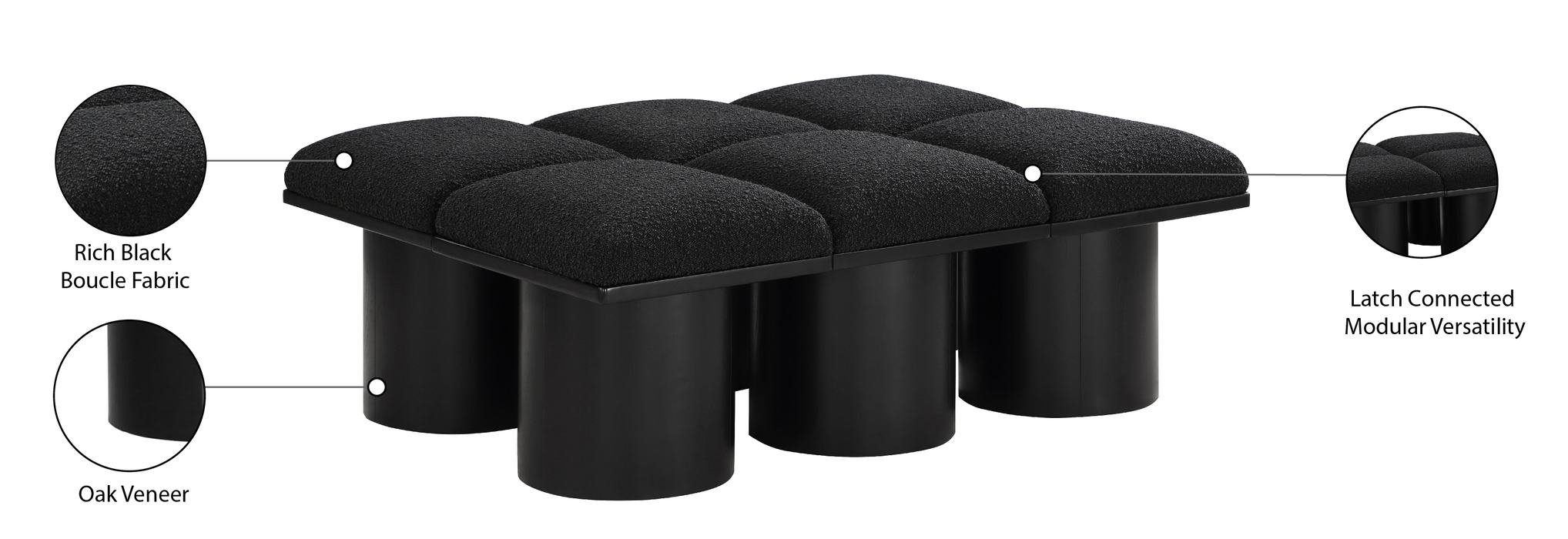 Meridian Furniture - Pavilion Black Boucle Fabric Upholstered 6pc. Bench - 466Black-6D - GreatFurnitureDeal