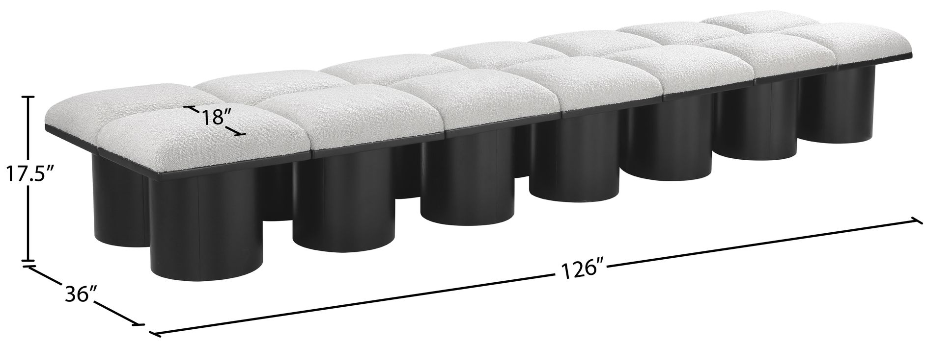 Meridian Furniture - Pavilion Cream Boucle Fabric Upholstered 14pc. Bench - 466Cream-14C - GreatFurnitureDeal