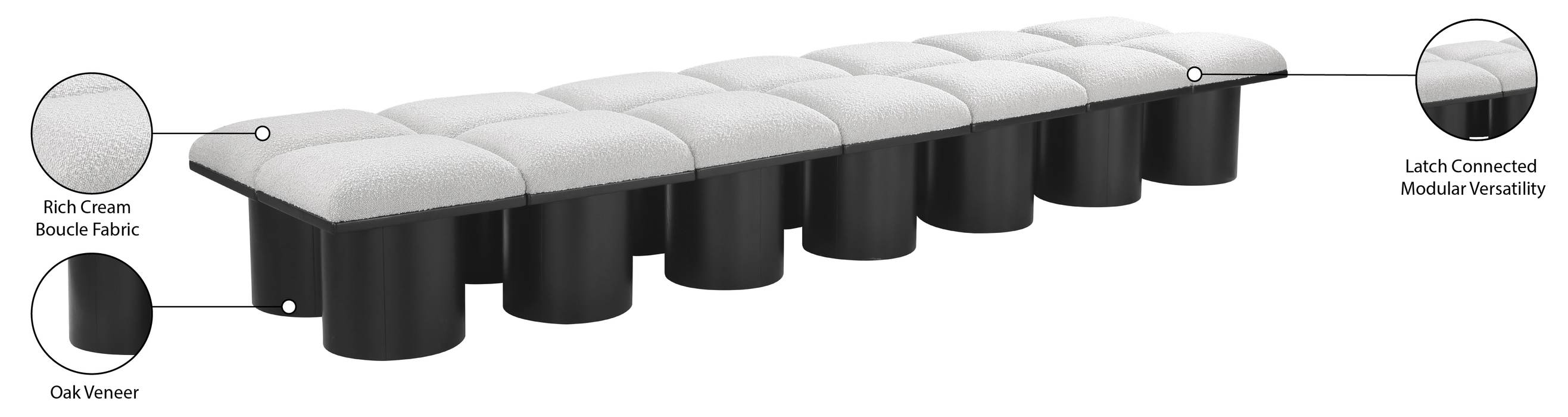 Meridian Furniture - Pavilion Cream Boucle Fabric Upholstered 14pc. Bench - 466Cream-14C - GreatFurnitureDeal