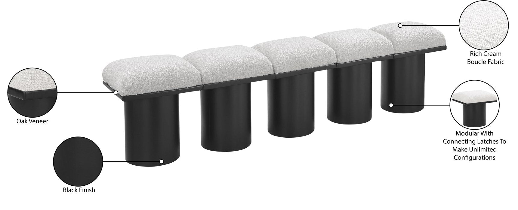Meridian Furniture - Pavilion Cream Boucle Fabric Upholstered 5pc. Bench - 466Cream-5A - GreatFurnitureDeal