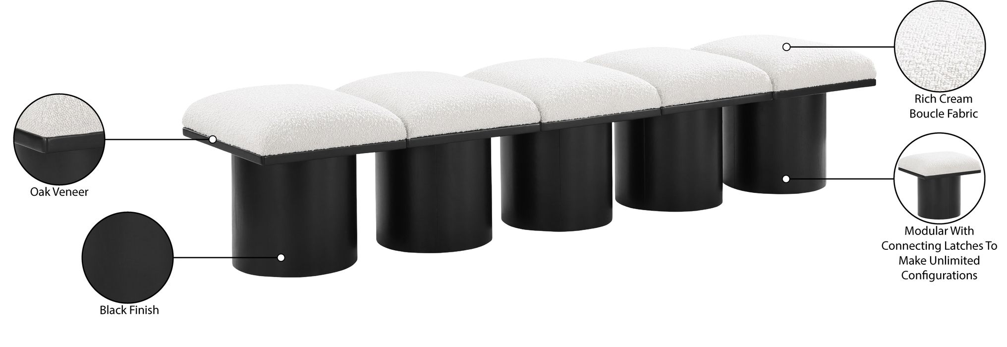Meridian Furniture - Pavilion Cream Boucle Fabric Upholstered 5pc. Bench - 466Cream-5B - GreatFurnitureDeal