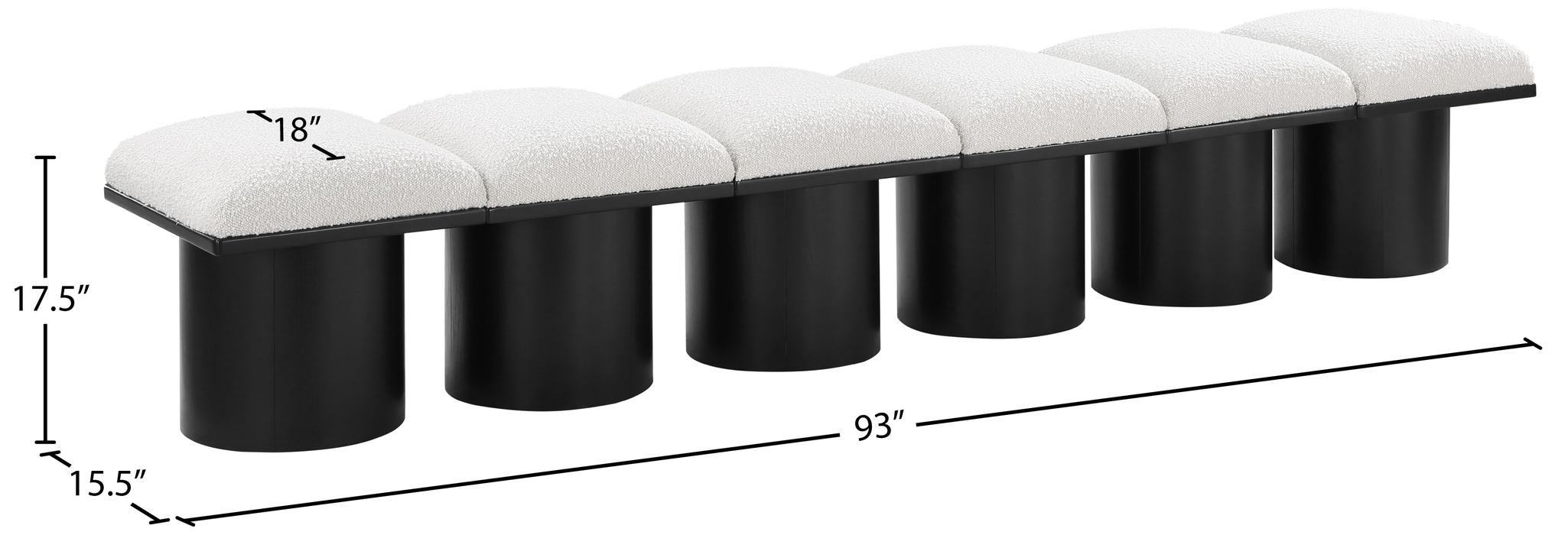 Meridian Furniture - Pavilion Cream Boucle Fabric Upholstered 6pc. Bench - 466Cream-6B - GreatFurnitureDeal