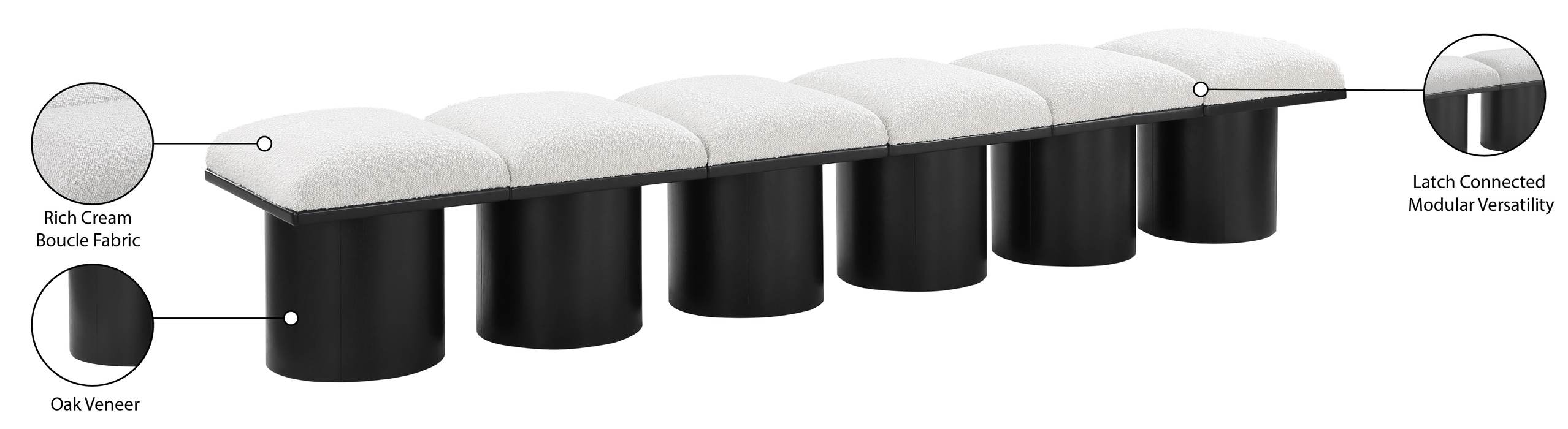 Meridian Furniture - Pavilion Cream Boucle Fabric Upholstered 6pc. Bench - 466Cream-6B - GreatFurnitureDeal