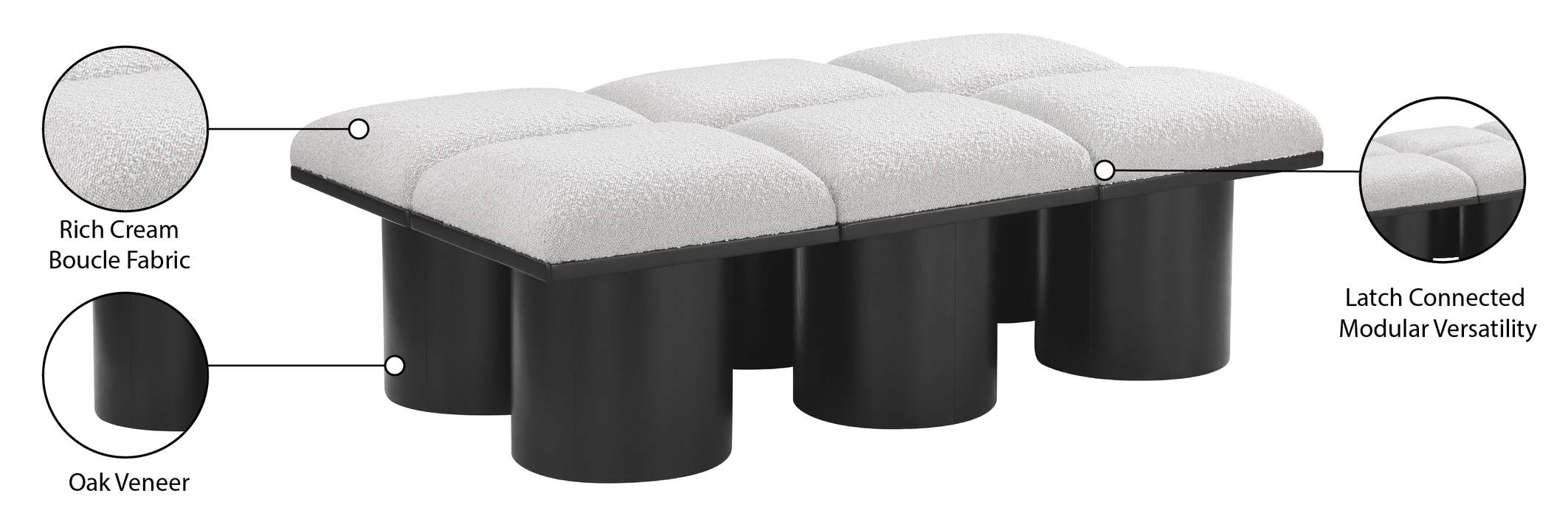 Meridian Furniture - Pavilion Cream Boucle Fabric Upholstered 6pc. Bench - 466Cream-6C - GreatFurnitureDeal