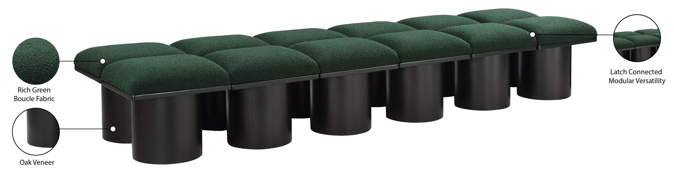 Meridian Furniture - Pavilion Green Boucle Fabric Upholstered 12pc. Bench - 466Green-12C - GreatFurnitureDeal