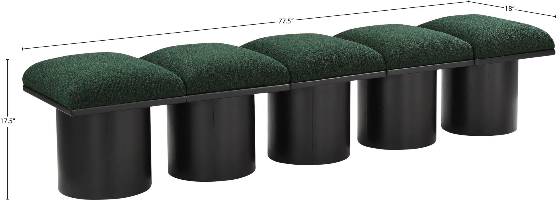 Meridian Furniture - Pavilion Green Boucle Fabric Upholstered 5pc. Bench - 466Green-5B - GreatFurnitureDeal