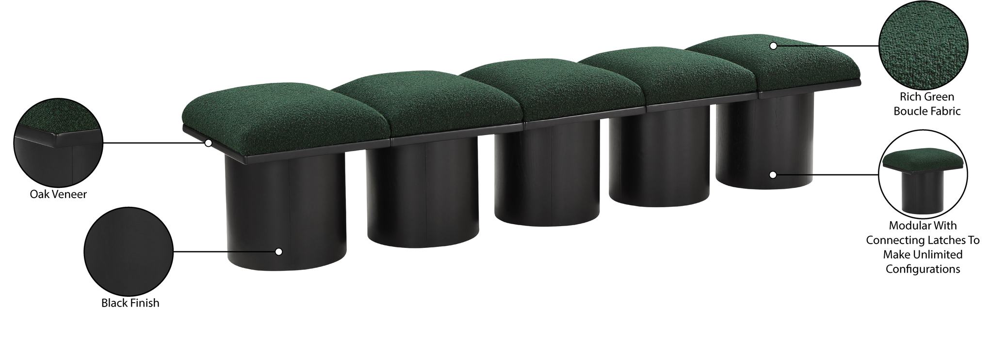Meridian Furniture - Pavilion Green Boucle Fabric Upholstered 5pc. Bench - 466Green-5B - GreatFurnitureDeal
