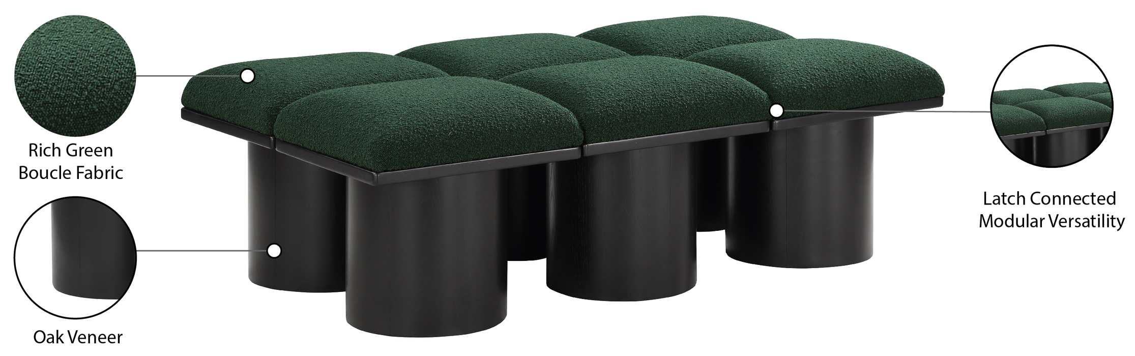 Meridian Furniture - Pavilion Green Boucle Fabric Upholstered 6pc. Bench - 466Green-6C - GreatFurnitureDeal