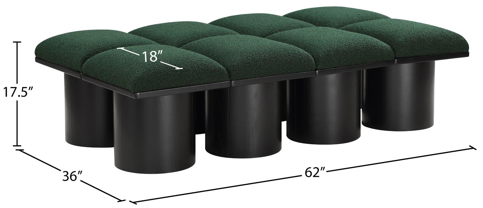 Meridian Furniture - Pavilion Green Boucle Fabric Upholstered 8pc. Bench - 466Green-8D - GreatFurnitureDeal