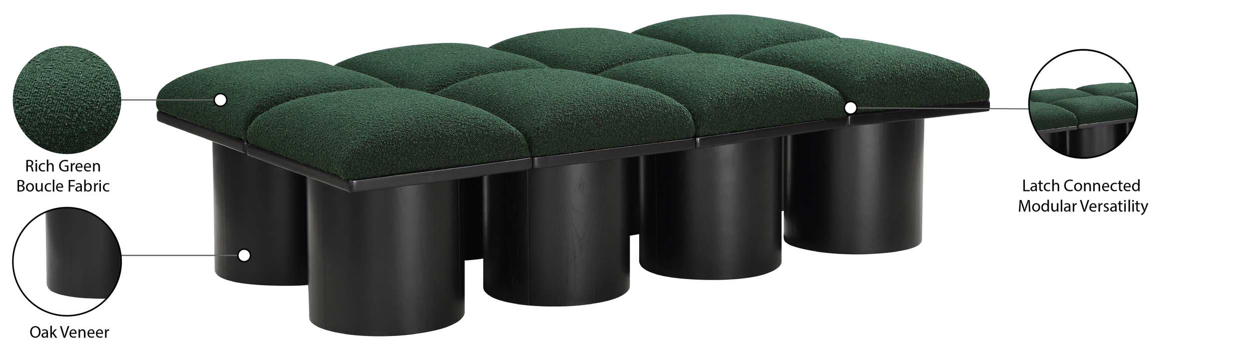 Meridian Furniture - Pavilion Green Boucle Fabric Upholstered 8pc. Bench - 466Green-8D - GreatFurnitureDeal