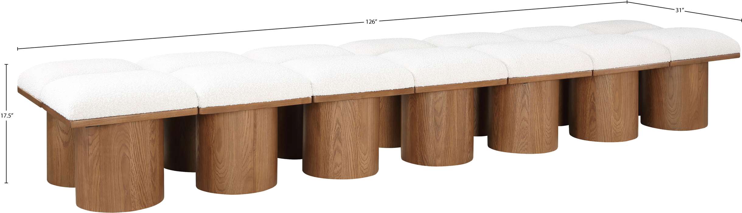 Meridian Furniture - Pavilion Cream Boucle Fabric Upholstered 14pc. Bench - 467Cream-14C - GreatFurnitureDeal