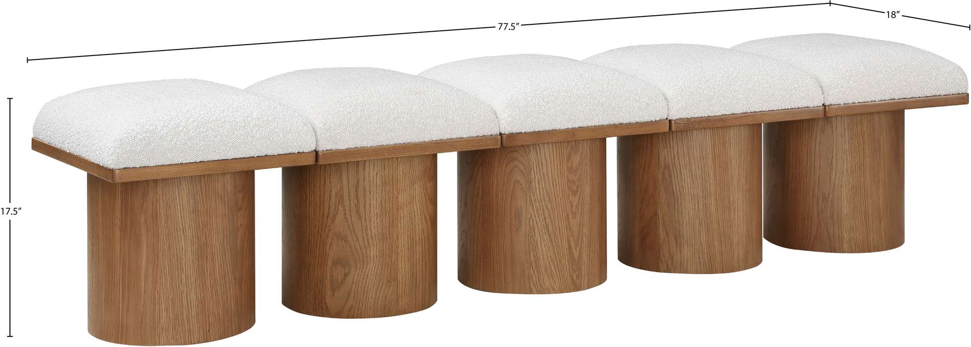 Meridian Furniture - Pavilion Cream Boucle Fabric Upholstered 5pc. Bench - 467Cream-5B - GreatFurnitureDeal