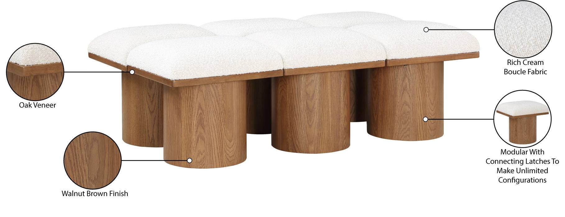 Meridian Furniture - Pavilion Cream Boucle Fabric Upholstered 6pc. Bench - 467Cream-6C - GreatFurnitureDeal