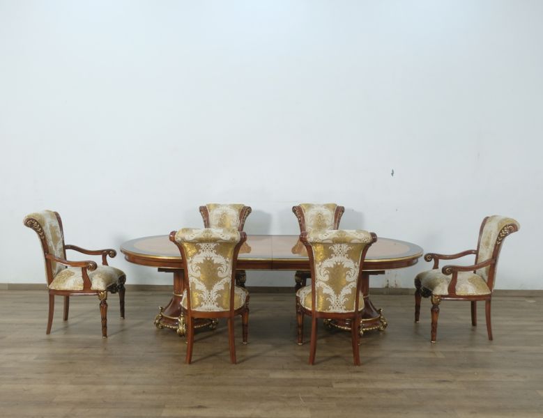European Furniture - Veronica Dining Table in Antique Walnut and Dark Gold Leaf - 47076-DT - GreatFurnitureDeal