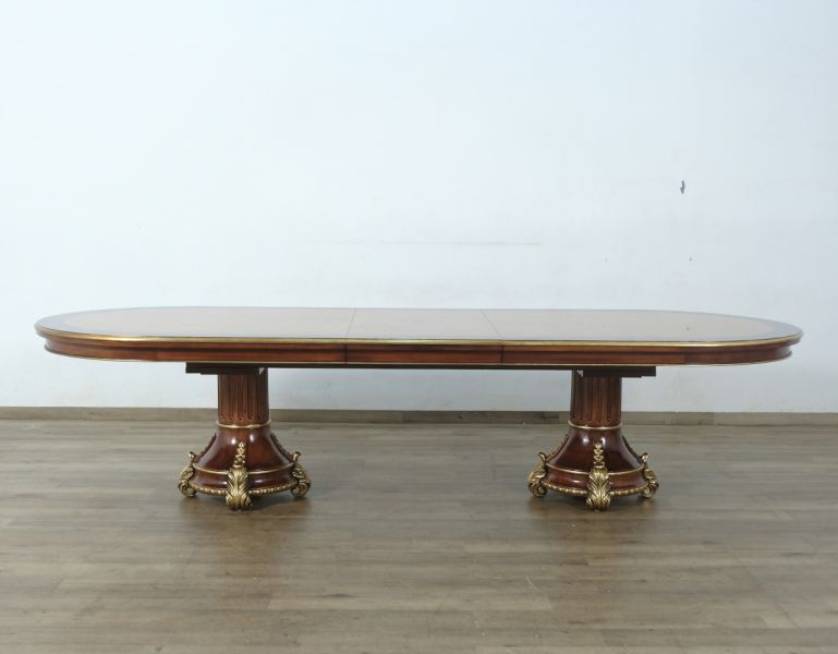 European Furniture - Veronica Dining Table in Antique Walnut and Dark Gold Leaf - 47076-DT - GreatFurnitureDeal