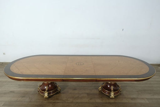 European Furniture - Veronica Dining Table in Antique Walnut and Dark Gold Leaf - 47076-DT - GreatFurnitureDeal