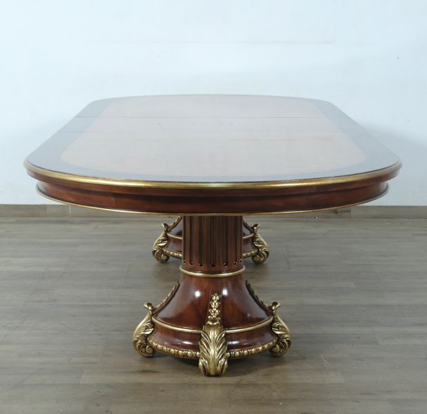 European Furniture - Veronica Dining Table in Antique Walnut and Dark Gold Leaf - 47076-DT - GreatFurnitureDeal