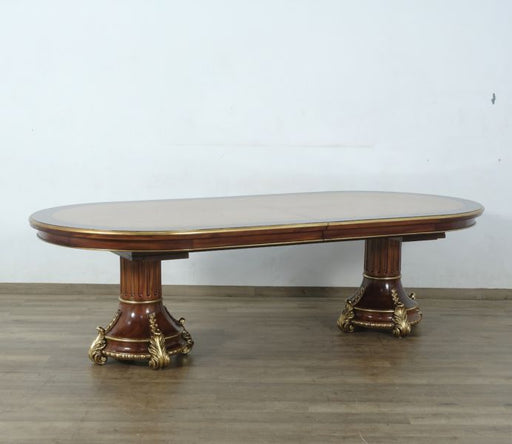 European Furniture - Veronica Dining Table in Antique Walnut and Dark Gold Leaf - 47076-DT - GreatFurnitureDeal