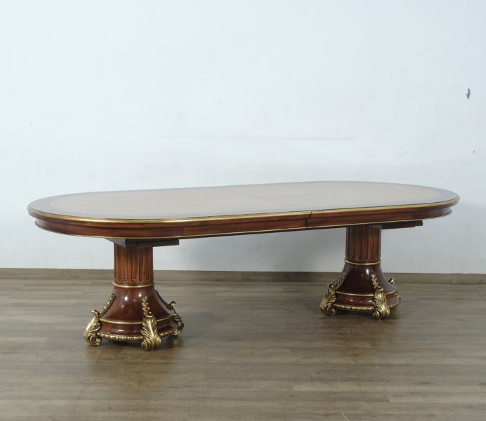 European Furniture - Veronica Dining Table in Antique Walnut and Dark Gold Leaf - 47076-DT - GreatFurnitureDeal
