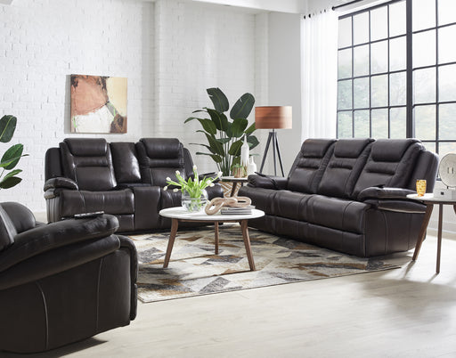 Southern Motion REVIVE - 473 Keaton Triple Power Sofa with Power Drop Down Table with Heat Massage in Gibson Chocolate - 473-65P - GreatFurnitureDeal