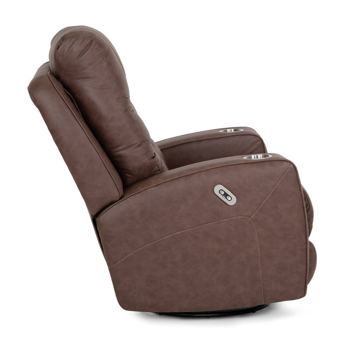 Franklin Furniture - 4733 Aspen Fabric Power Swivel Recliner w/ Power Headrest, USB & Dual Cupholders in Duvall Mocha - 4733-MOCHA