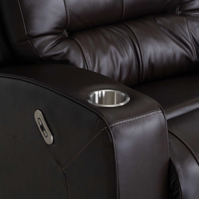 Franklin Furniture - 4733 Aspen Leather Dual Power Swivel Rocker Recliner w/ Power Headrest, Dual Cupholders & USB in Holt Coffee - 4733-COFFEE