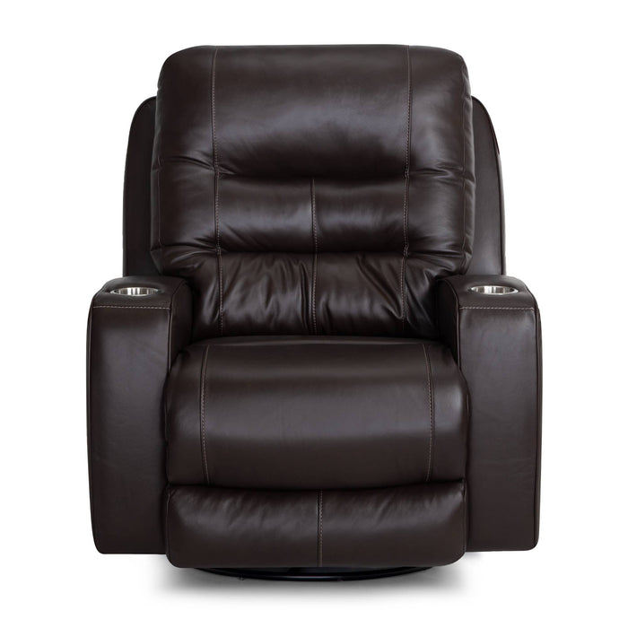 Franklin Furniture - 4733 Aspen Leather Dual Power Swivel Rocker Recliner w/ Power Headrest, Dual Cupholders & USB in Holt Coffee - 4733-COFFEE
