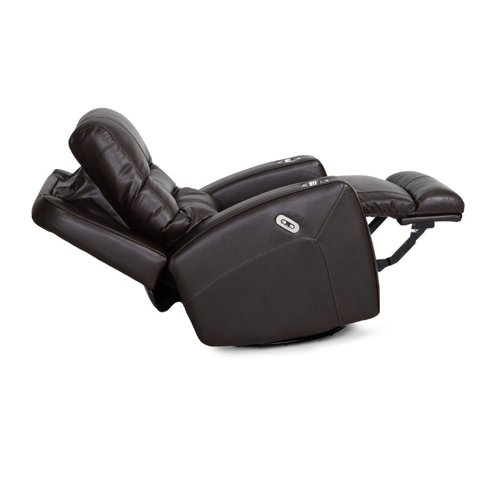Franklin Furniture - 4733 Aspen Leather Dual Power Swivel Rocker Recliner w/ Power Headrest, Dual Cupholders & USB in Holt Coffee - 4733-COFFEE