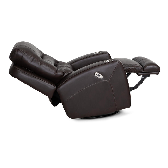 Franklin Furniture - 4733 Aspen Leather Dual Power Swivel Rocker Recliner w/ Power Headrest, Dual Cupholders & USB in Holt Coffee - 4733-COFFEE