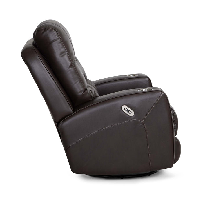 Franklin Furniture - 4733 Aspen Leather Dual Power Swivel Rocker Recliner w/ Power Headrest, Dual Cupholders & USB in Holt Coffee - 4733-COFFEE