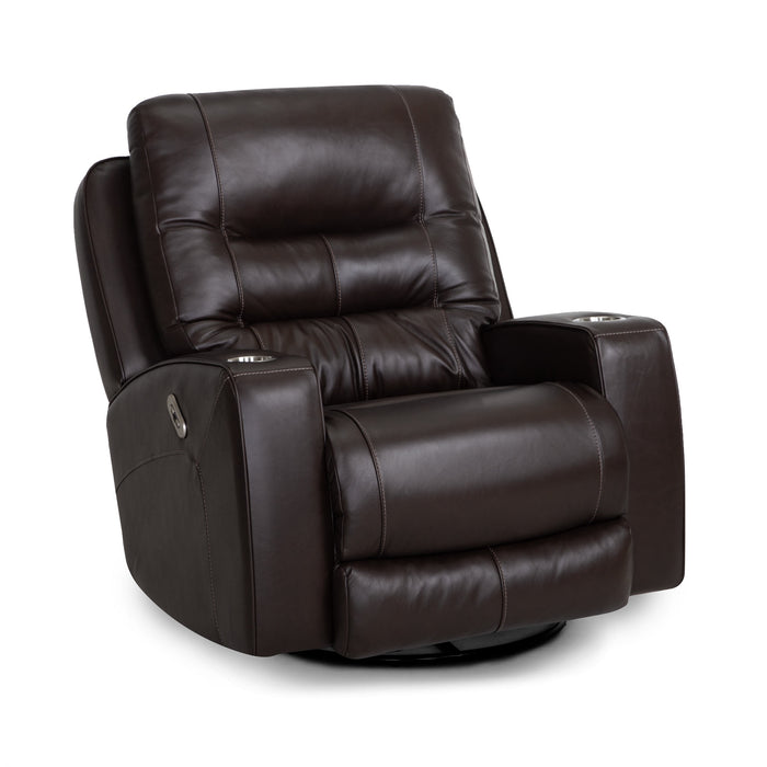 Franklin Furniture - 4733 Aspen Leather Dual Power Swivel Rocker Recliner w/ Power Headrest, Dual Cupholders & USB in Holt Coffee - 4733-COFFEE