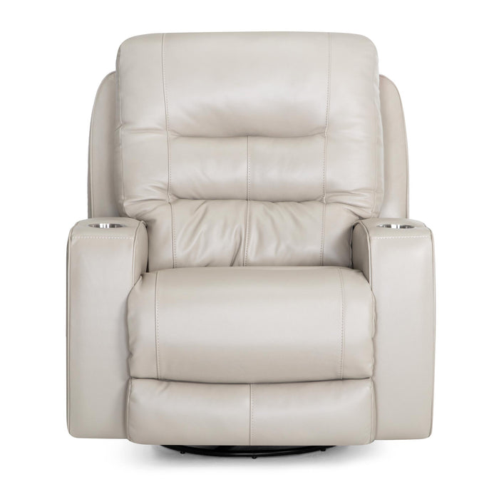 Franklin Furniture - 4733 Aspen Leather Dual Power Swivel Rocker Recliner w/ Power Headrest, Dual Cupholders & USB in Holt Stone - 4733-STONE